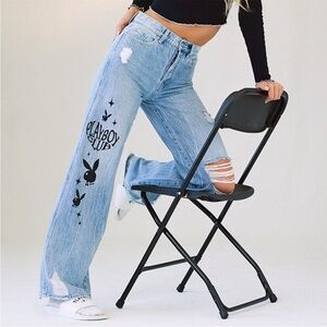 Playboy PacSun Eco Super Distressed High Waisted Baggy Jeans Streetwear Size 24